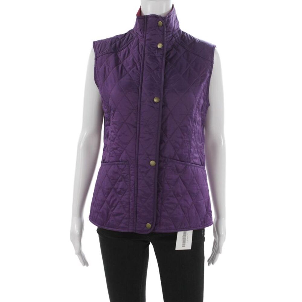 Barbour Women Purple Quilted Sleeveless Vest Argyle Polyamide Zip Size 8 - Picture 1 of 6